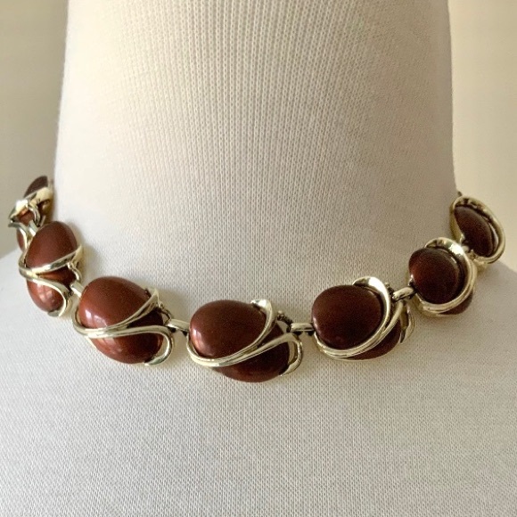 VTG Mid Century Chocolate Bronze Thermoset Choker - Picture 3 of 5